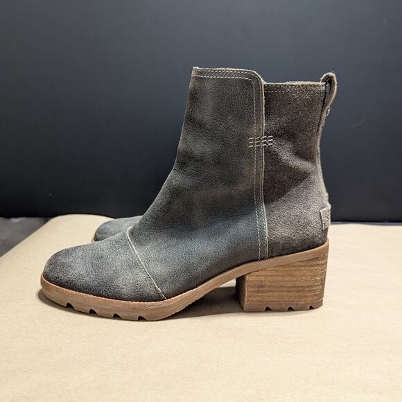 Sorel Cate Chelsea Boots Ankle Booties Heeled Womens 6.5 Leather Olive Green - Picture 3 of 8